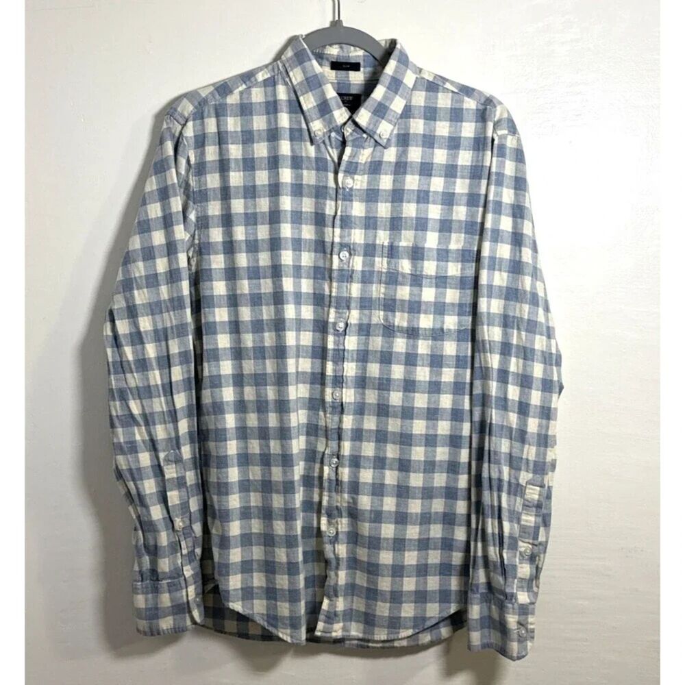J.Crew Mens Homespun Slim Button Down Shirt Size M Blue Plaid Long Sleeve Cotton